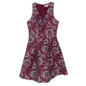 Francesca's Bordeaux Floral Brocade Satin Fit & Flare Dress, Size M (6-8) VGUC